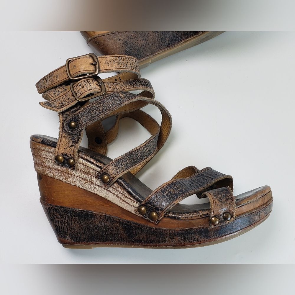 BED|STU Brown Strappy Wedges